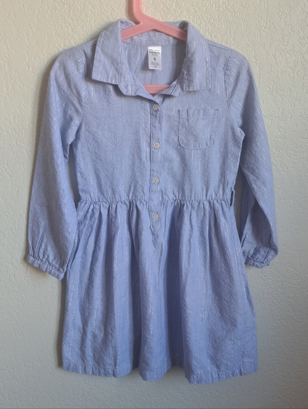 Carter's Girls Blue Metallic Longsleeve Shirt Dress Size 5